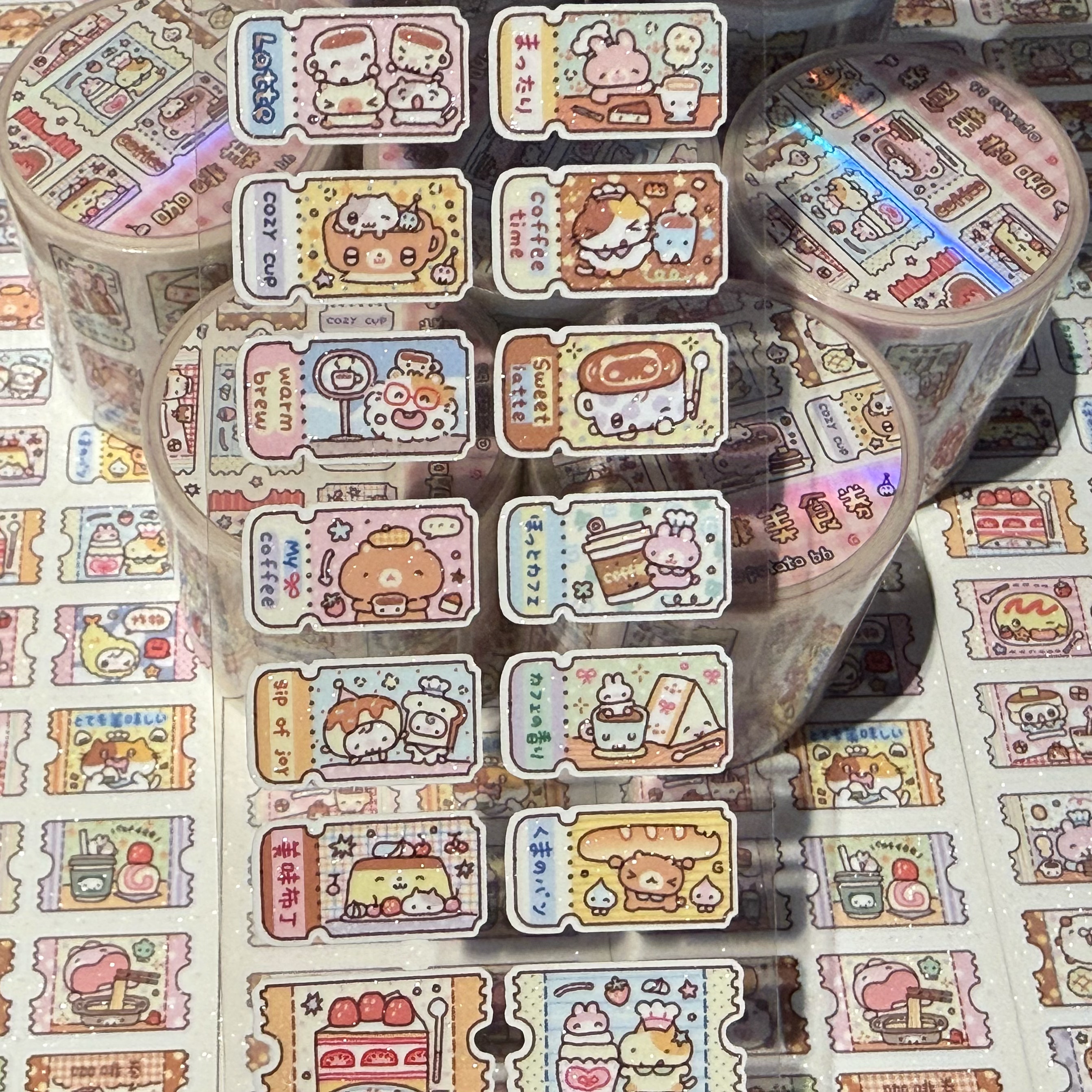 potato bb原创 咖啡美食券 手帐闪砂贴纸卷 实用拼贴素材