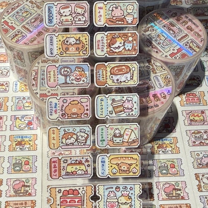 potato bb原创 咖啡美食券 手帐闪砂贴纸卷 实用拼贴素材