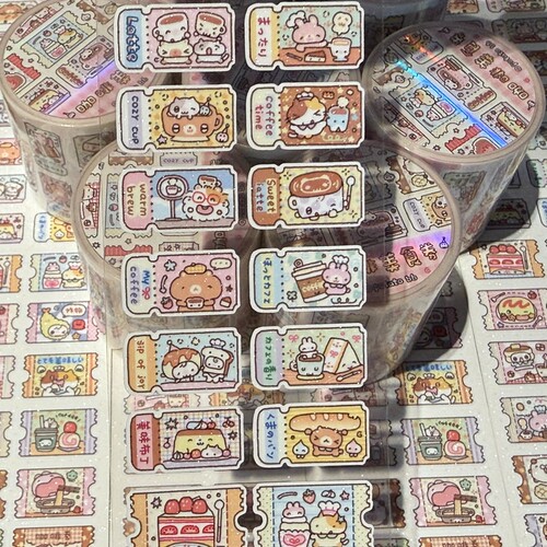 potato bb原创 咖啡美食券 手帐闪砂贴纸卷 实用拼贴素材