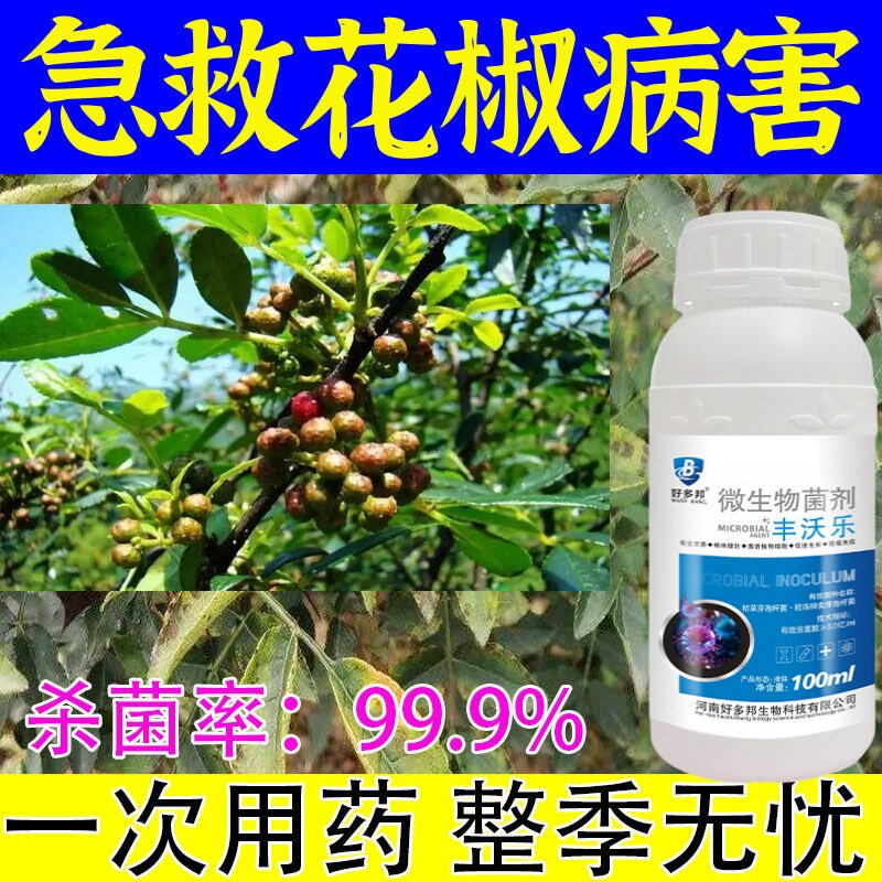 花椒麻椒病害全管锈病叶斑病枯梢黑霉炭疽病烟煤病专用微生物菌剂