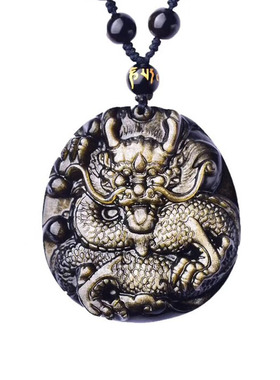 天然手工雕刻金曜石立体龙吊坠