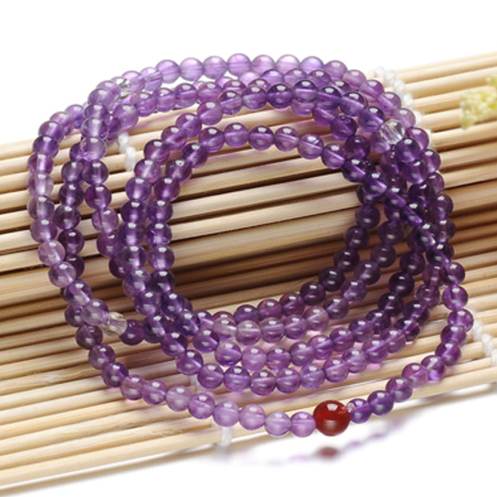 天然紫水晶手链 多圈紫水晶手串 配红玛瑙 紫水晶手饰 紫晶手链