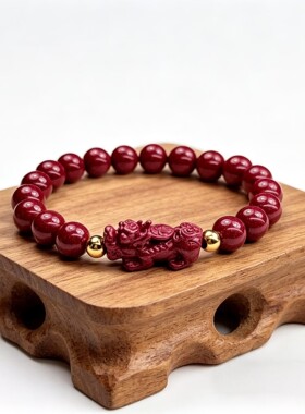 朱砂貔貅金珠圆珠手链 复古国风招财转运手串 本命年纳福百搭手饰