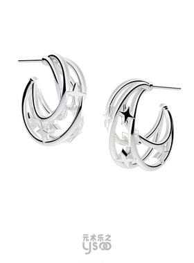 元术乐之星月织梦/月亮莫比乌斯环耳圈女小众几何耳环925银针耳钉