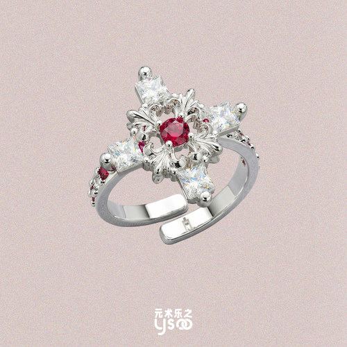 元术乐之宫廷风十字架开口戒