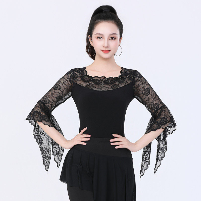 小瓶盖老师同款上衣女拉丁舞蕾丝拼接连档跳舞衣慢四广场国标舞服