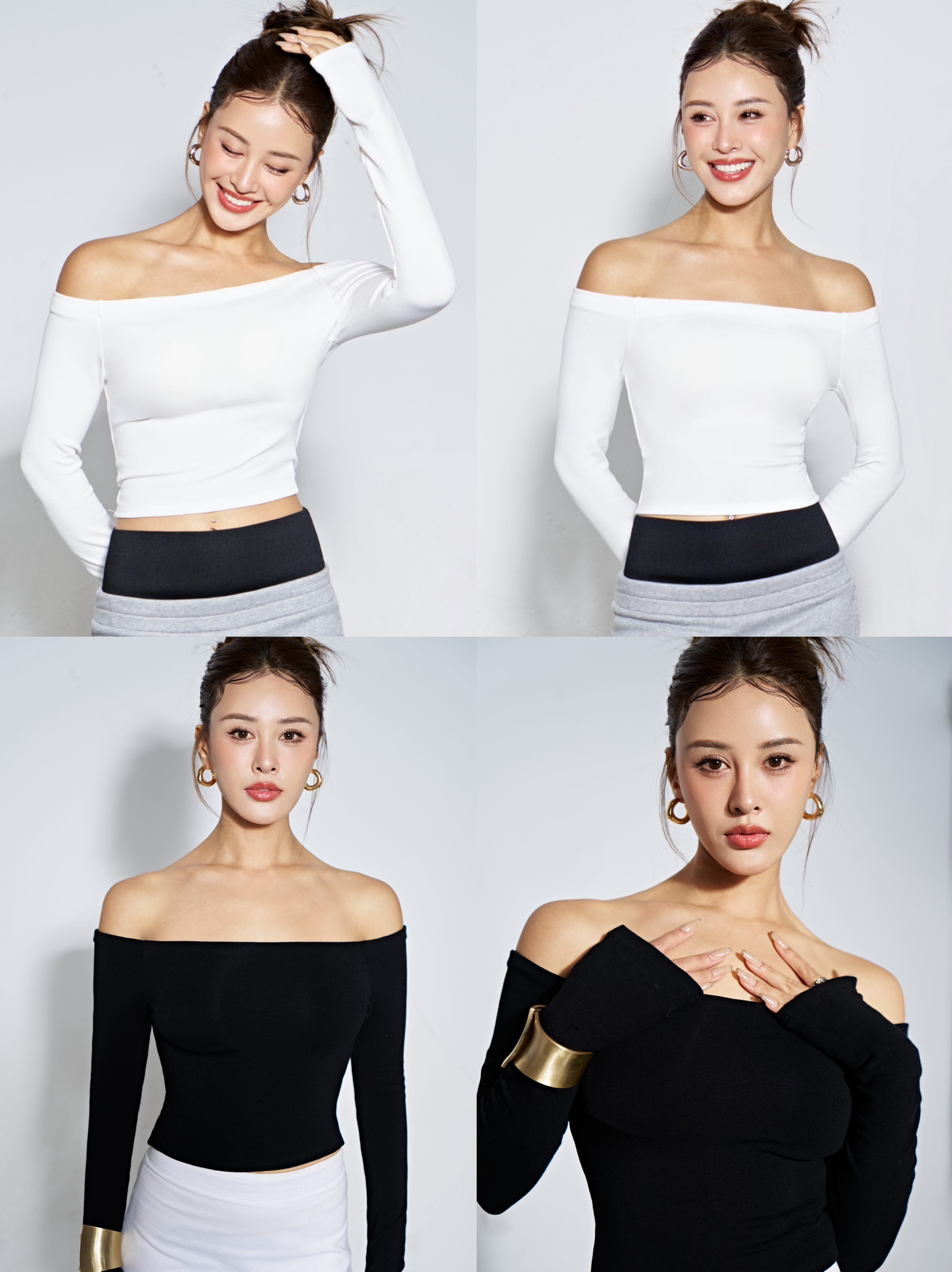 OHOCEAN辣妹一字肩长袖打底 加yangrong保暖修身软糯