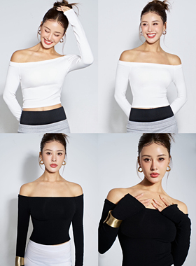 OHOCEAN辣妹一字肩长袖打底 加yangrong保暖修身软糯