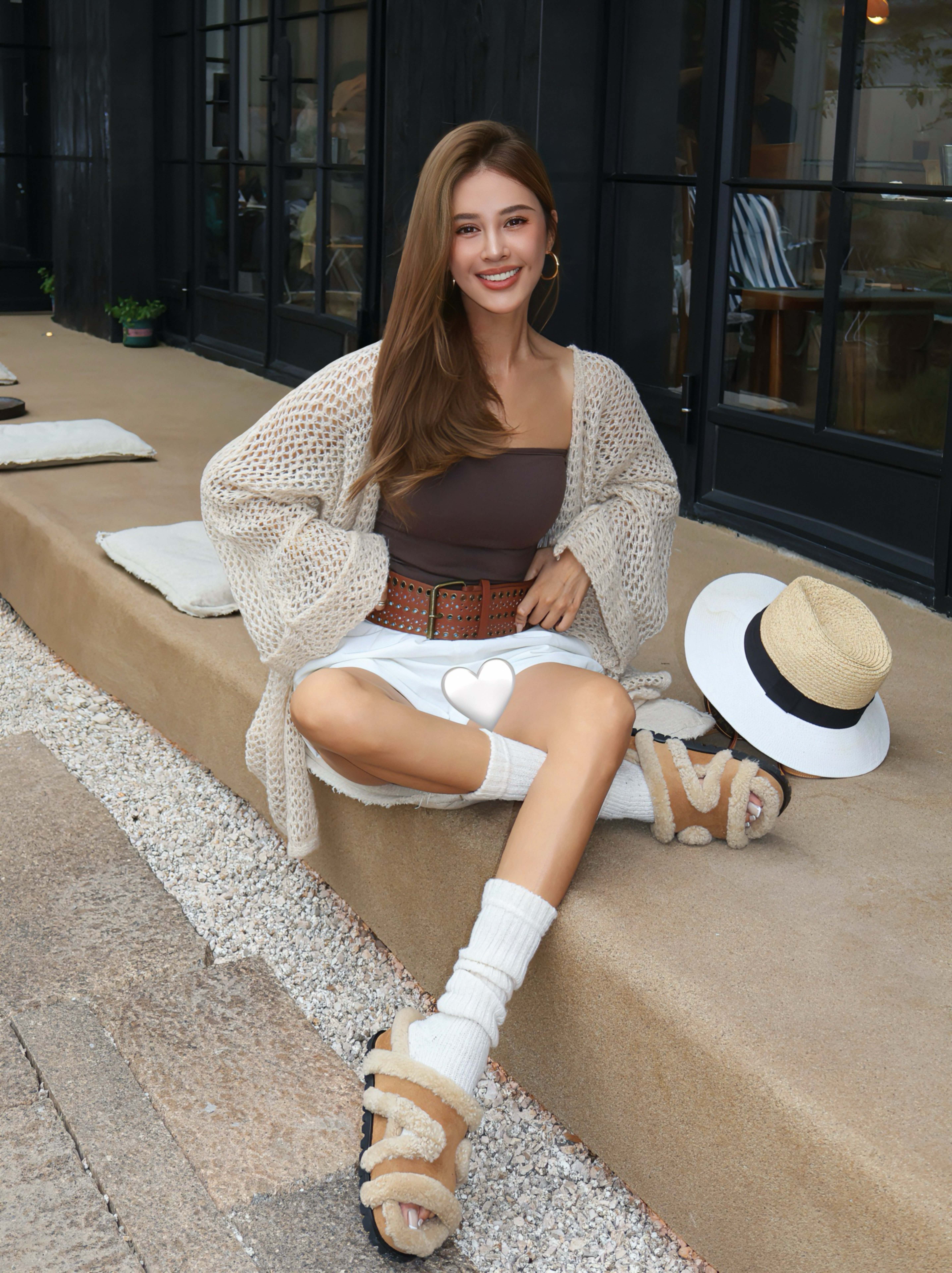 OHOCEAN 老钱风米咖宽松镂空针织外套