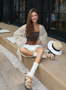 OHOCEAN 老钱风米咖宽松镂空针织外套