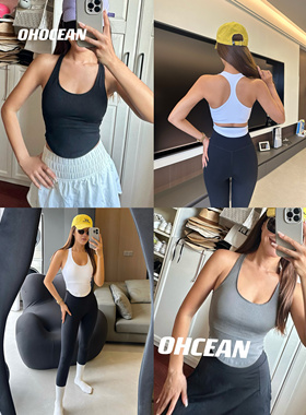 OHOCEAN漫画身材显腰细自带胸垫瑜伽运动黑白两色背心不T不H