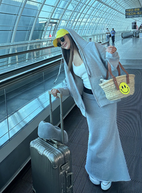 OHOCEAN 美式复古简约重磅加棉 灰色男友风卫衣外套