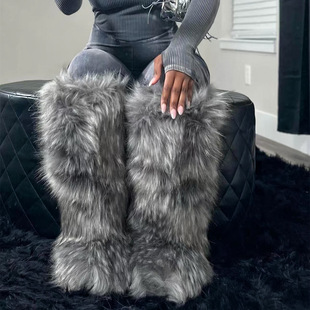 新款高筒靴及膝雪地靴保暖仿狐狸毛靴子仿貉子毛靴Y2Kfur boots