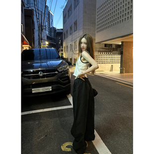 【5折特价】Avocadong  黑色系带休闲宽松伞裤女休闲裤垂坠感长裤