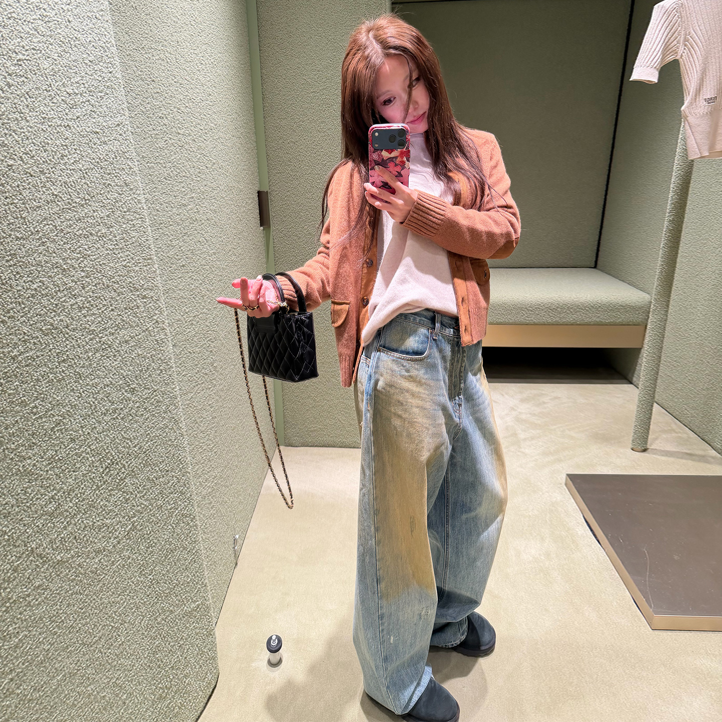 【Avocadong12/8AM10:00】高克重100%羊毛拼皮显白毛衣开衫外套