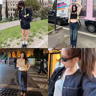 原牛牛仔外套上衣 女士休闲四件套装 背心 牛仔裤 短裙 Avocadong