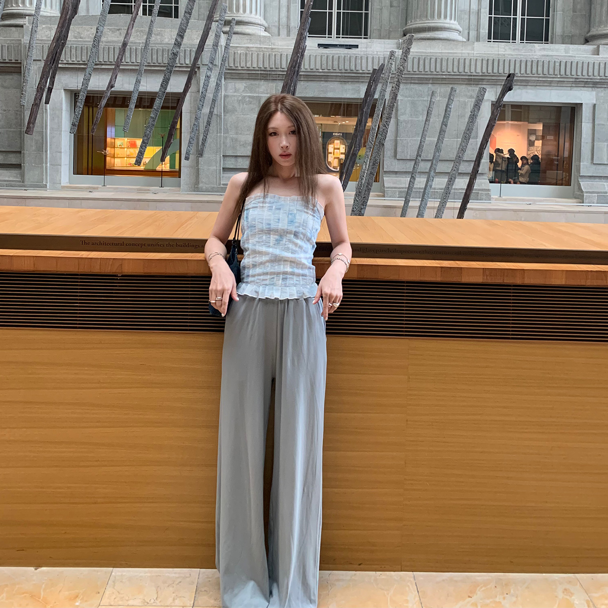 Avocadong 显瘦直筒双色针织高腰垂坠感休闲裤夏季好穿针织长裤