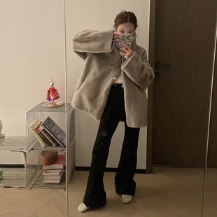 Avocadong 神裤显瘦man分黑色微喇合身牛仔裤秋冬百搭黑色长裤