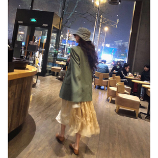 Avocadong茉莉花一套jue美灰绿调调宽松垫肩西装 小西服 外套女秋季