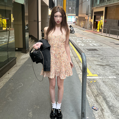 Avocadong 温柔小雏菊 显瘦打揽胸部设计碎花裙小清新吊带连衣裙