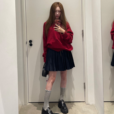 【5折特价】Avocadong 减龄学院风两色百褶短裙好搭配的半身裙