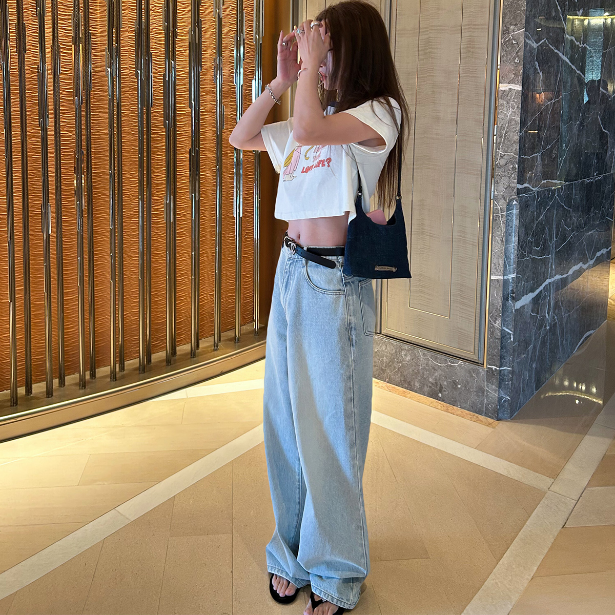 【Avocadong 3/18AM10:00】浅蓝色夏天破洞/无破洞阔腿牛仔裤