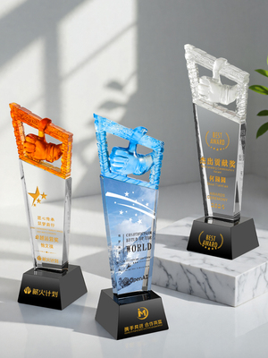 拇指水晶奖杯定制大赛奖杯制作公司销售冠军定制奖雕刻