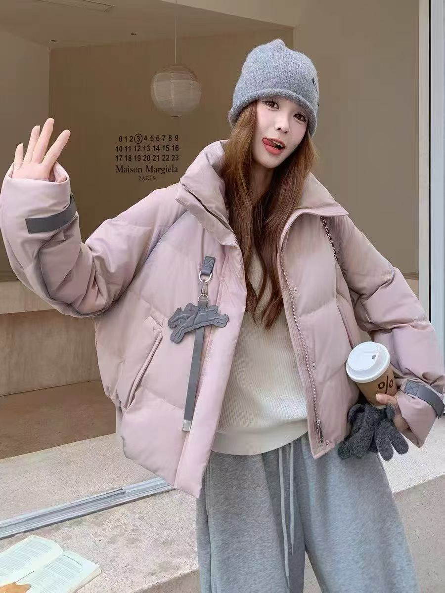 粉色短款羽绒服女小个子2025冬季新款韩版白鸭绒加厚面包服外套