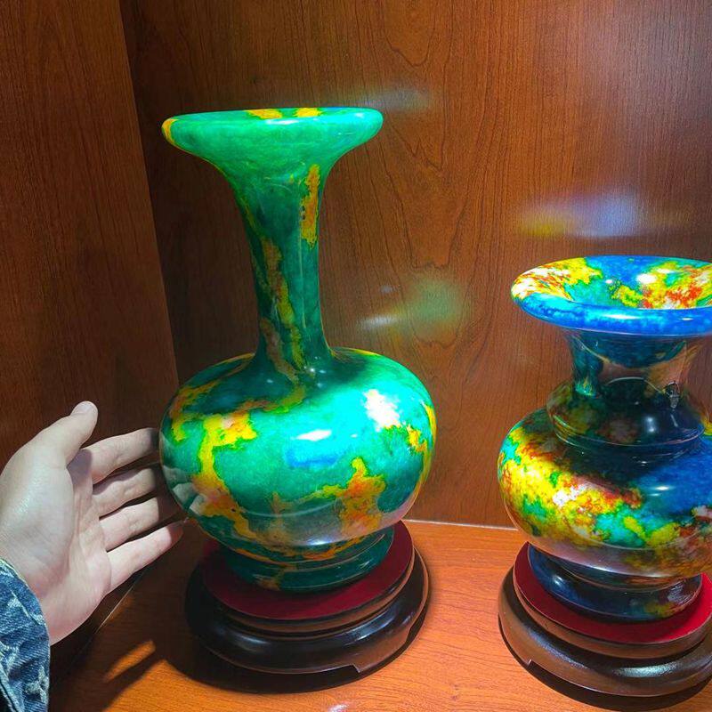 台湾七彩玉花瓶摆件 玄关招财摆件 镇宅客厅插花装饰中式轻奢艺术