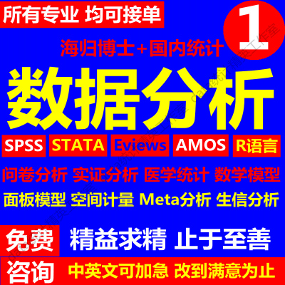 SPSS数据分析服务eviews实证stata调查问卷meta医学amos统计R代做