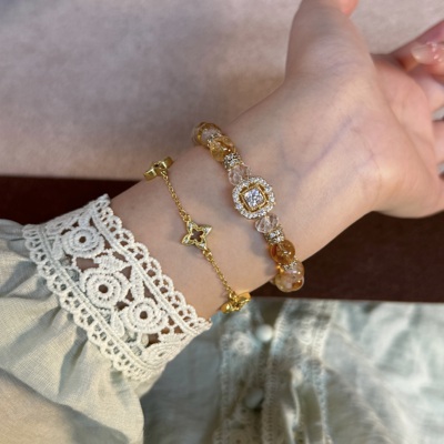 【有钱花】8mm黄塔晶白水晶算盘珠原创设计天然水晶手串手链Y256