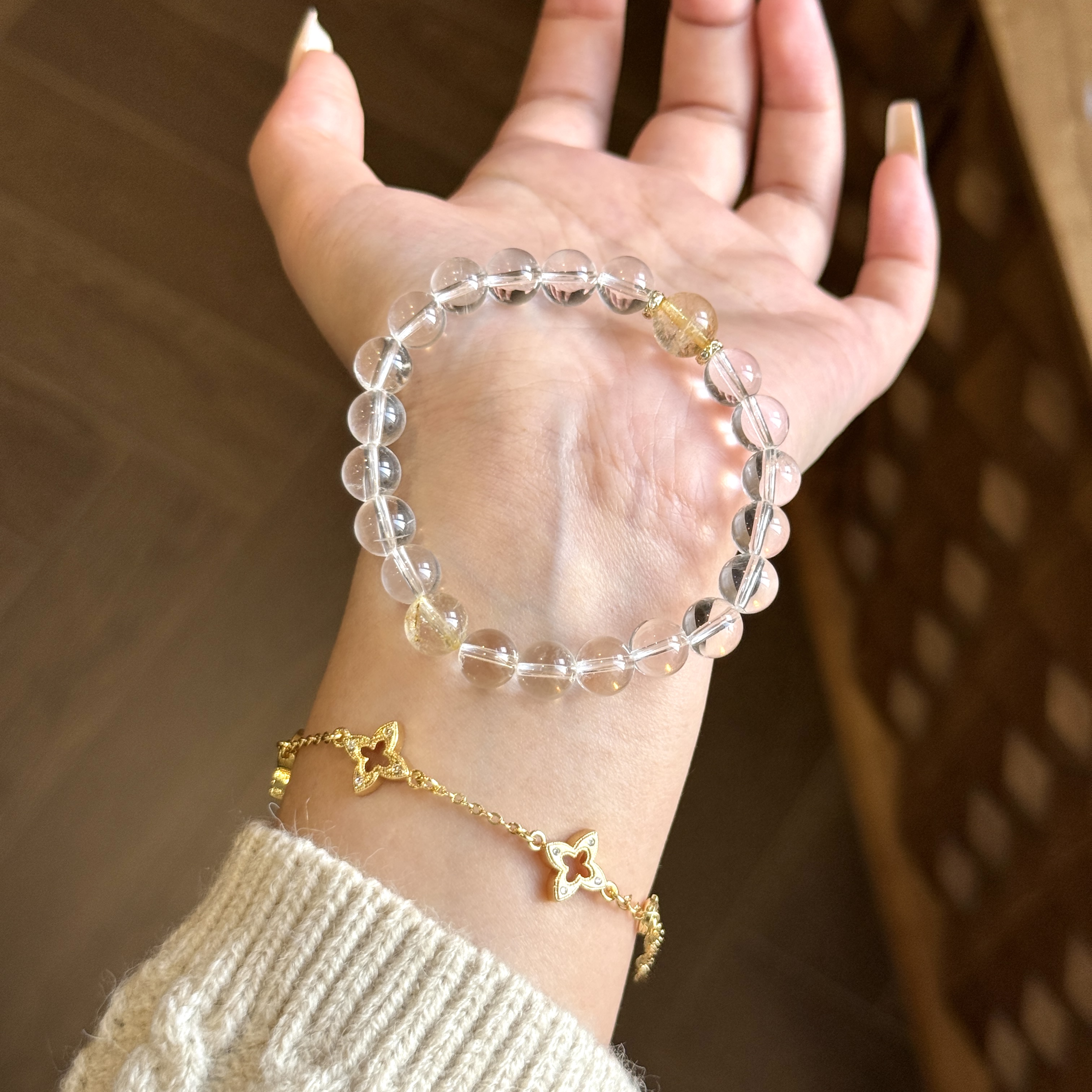 【白茶清欢】8mm白水晶原创设计感天然水晶手串女高级感Y316