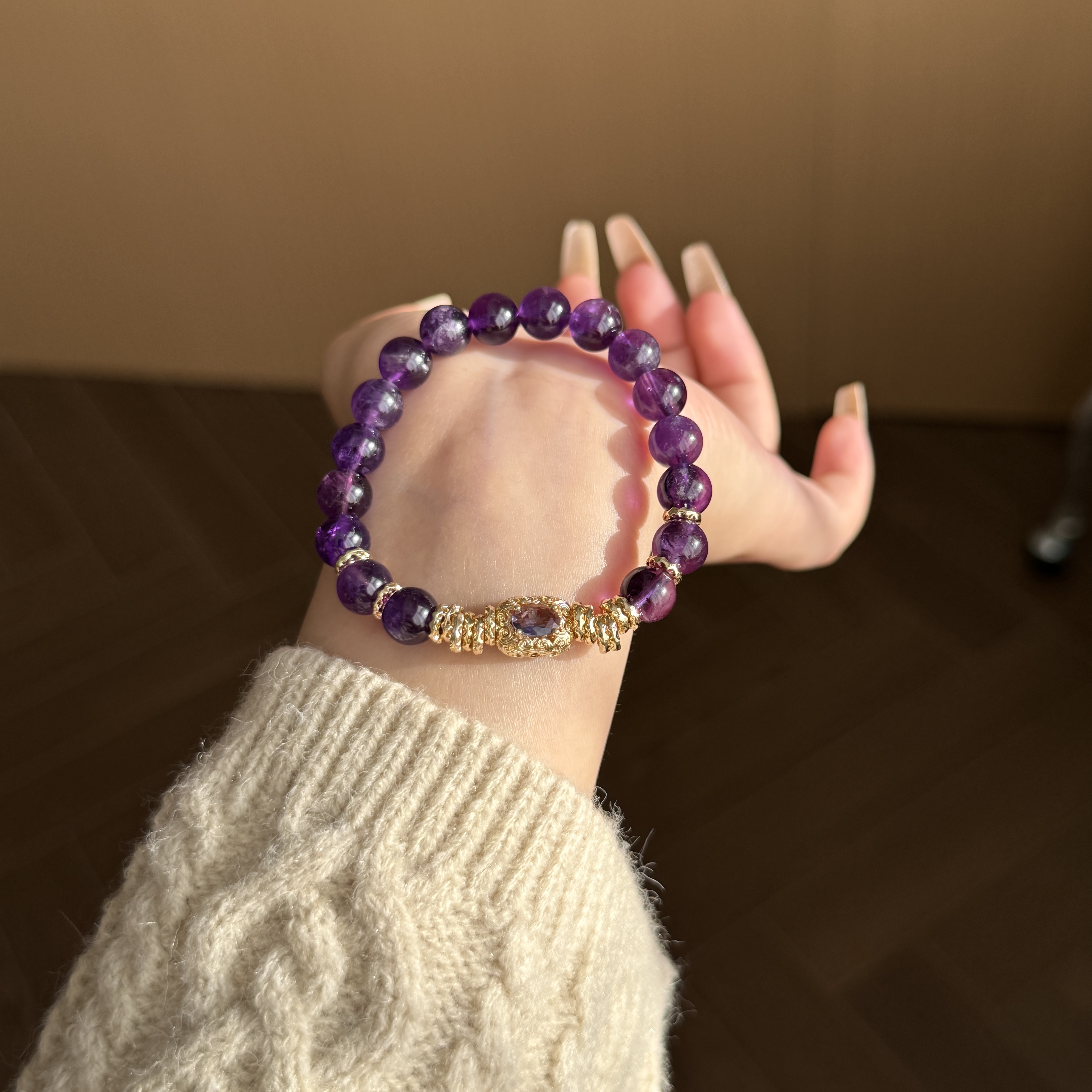 【学事大综合】8mm紫水晶原创设计感天然水晶手串女高级感Y325