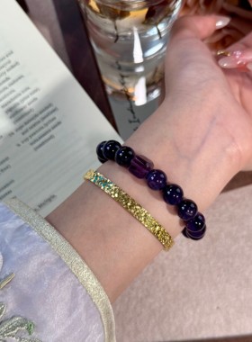 【浓郁葡萄】10m紫水晶紫方糖手串设计感紫色天然水晶手链Y107