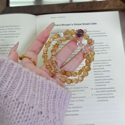 【一手富贵】7mm黄塔晶白水晶算盘珠手串设计天然水晶手链Y248