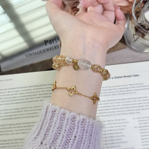 【日富一日】8mm黄塔金白水晶手串女款貔貅天然黄水晶手链Z120