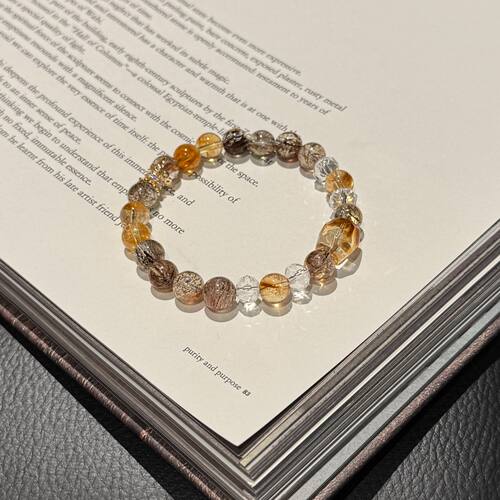 【锦上添花】8m黑金超七黄塔白水天然水晶手串多样性发其一Y646