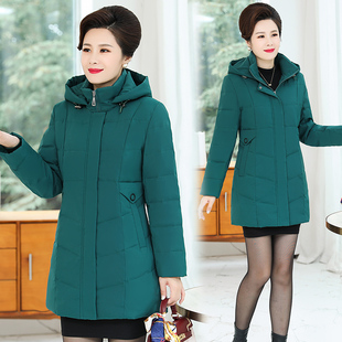 2020冬季 連帽中年白鴨絨外套 媽媽羽絨衣鴨鴨羽絨服女中長(zhǎng)款 新款