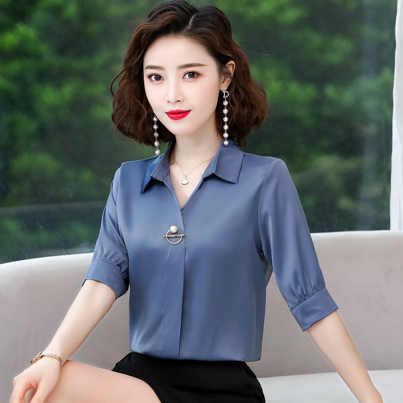 雪纺衬衫女中袖春夏新款时尚洋气