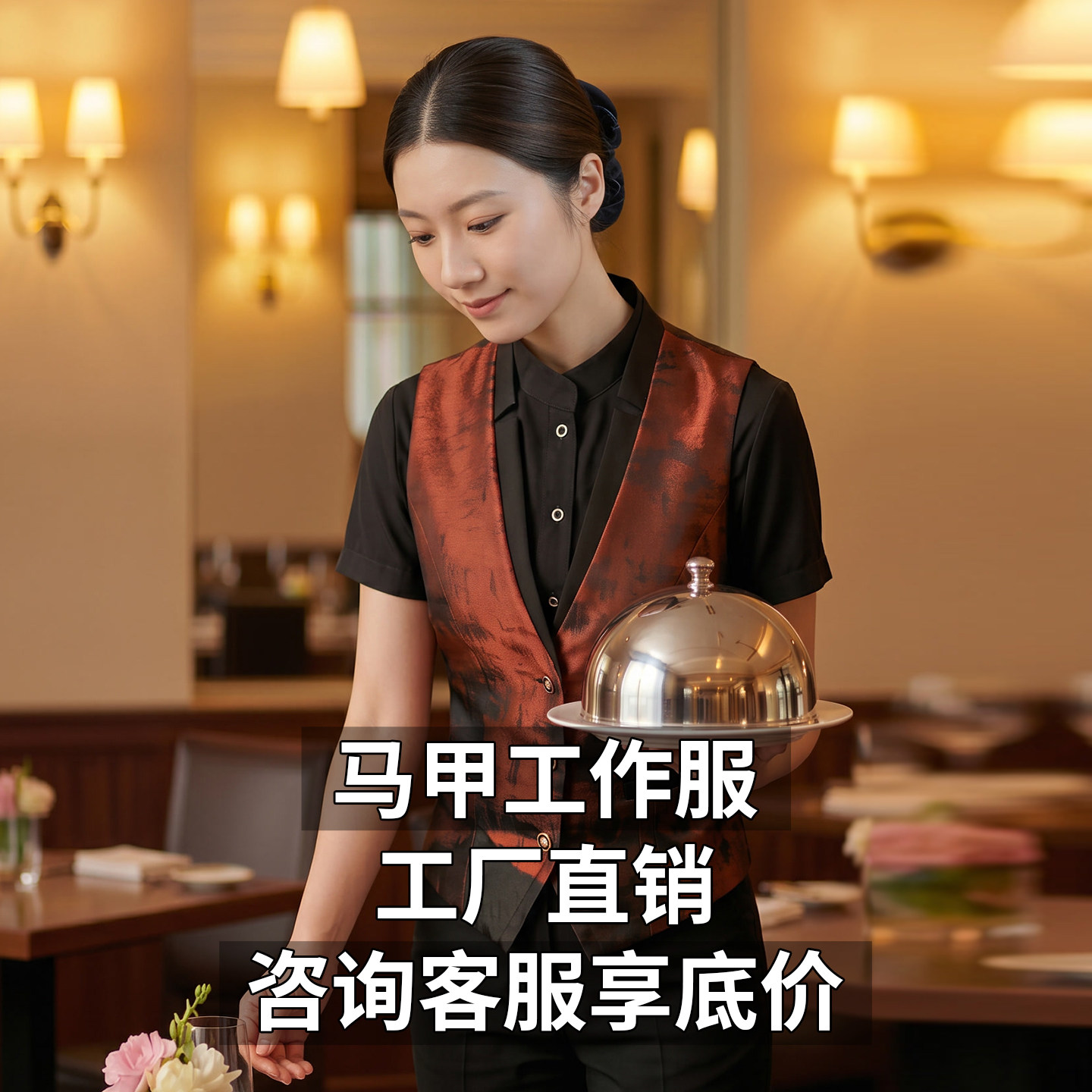 高端餐饮服务员工作服中国风酒店餐厅饭店马甲美容保洁短袖女夏薄