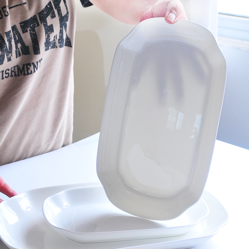 10寸蒸菜盘子唐山骨瓷家用长方