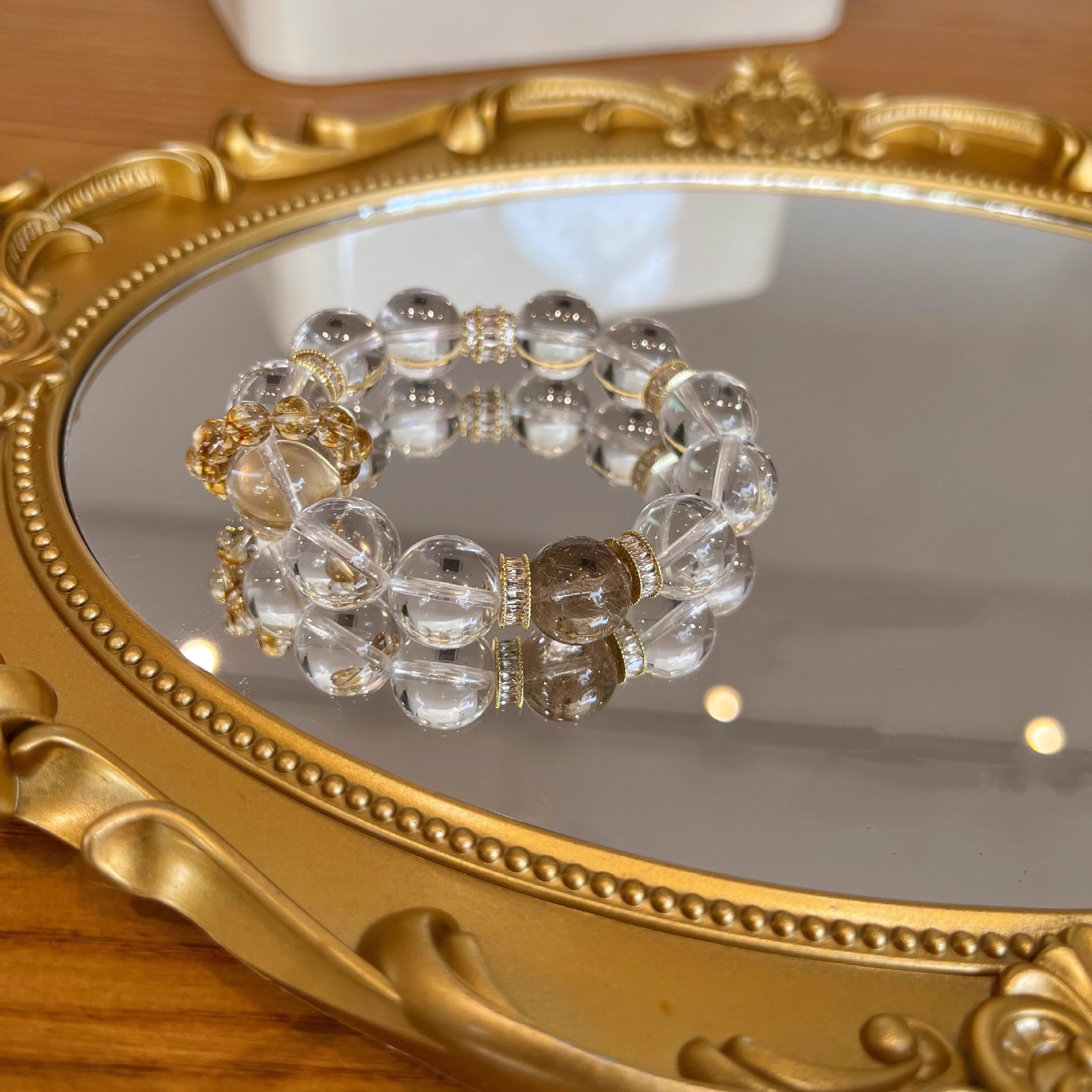 【招财之华】天然8A收藏级巴西白水晶金发晶手链礼物原创设计手串