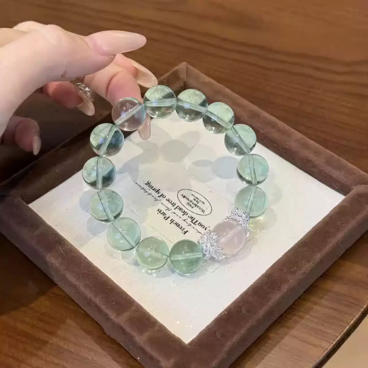 【翠绿泡泡】新款天然水晶手串手链深色苹果绿萤石送闺蜜女友手饰