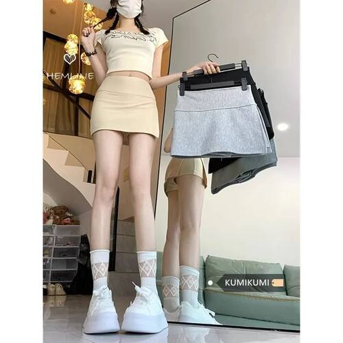 新款侧开叉包臀半身裙女防走光裙裤夏季高腰显瘦a字短裙潮
