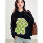 实拍日系小众复古可爱恐龙毛衣女宽松厚百搭奶 圆领上衣秋冬潮