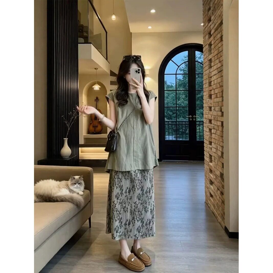 夏装大码韩系简约宽松套装女