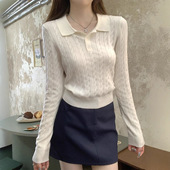 韩系麻花纹理简约风时尚 新款 小众百搭通勤上衣 女春季 polo领针织衫