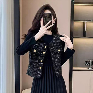 2026春秋时尚 黑色马甲女 名媛气质显瘦小香风马甲外套女春秋新款
