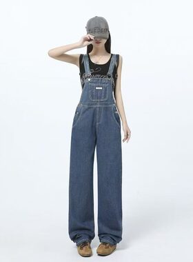 2026新款学院风女牛仔背带裤直筒