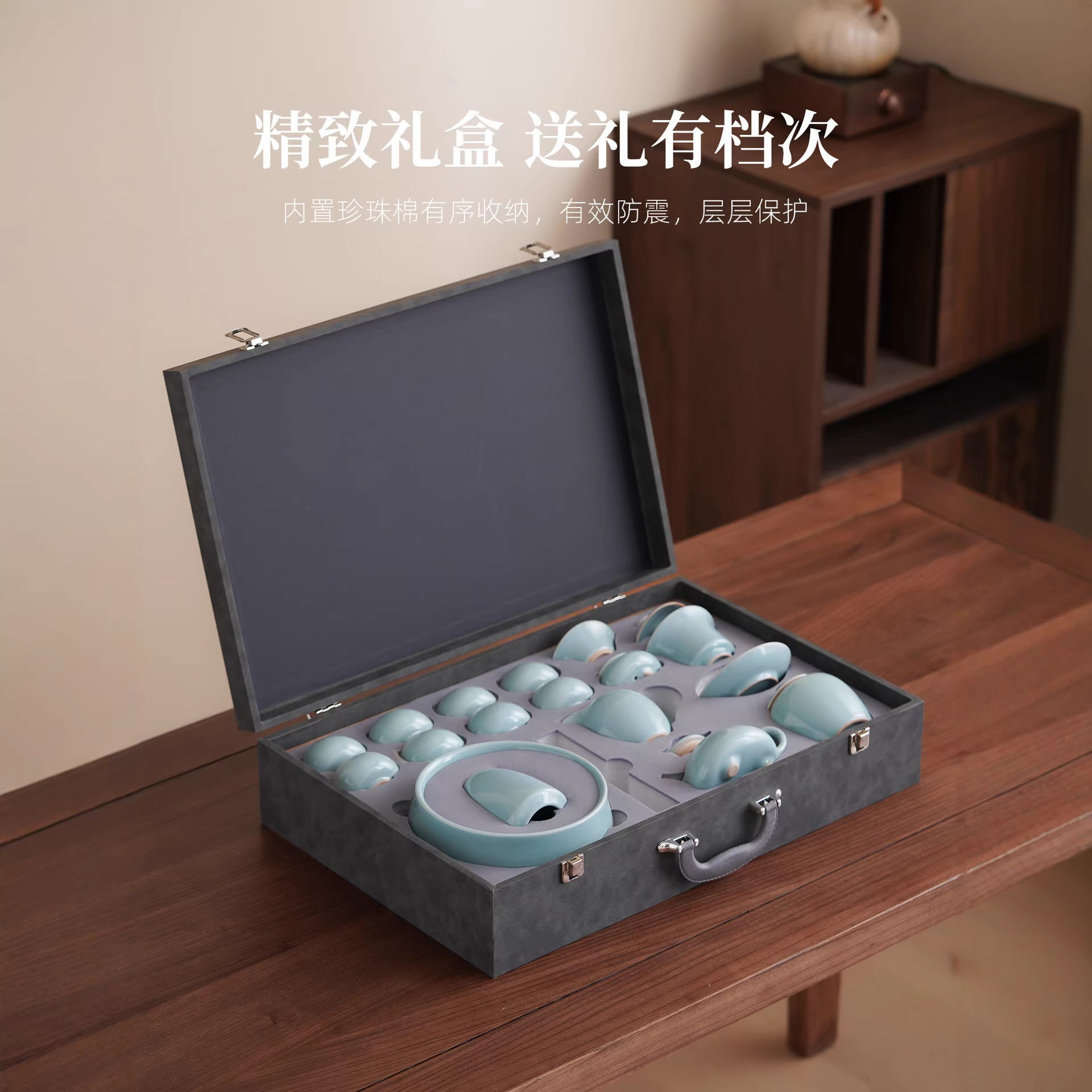 宋代五大窑陶瓷茶杯礼盒装功夫茶具套装品茗杯茶碗伴手礼印制logo